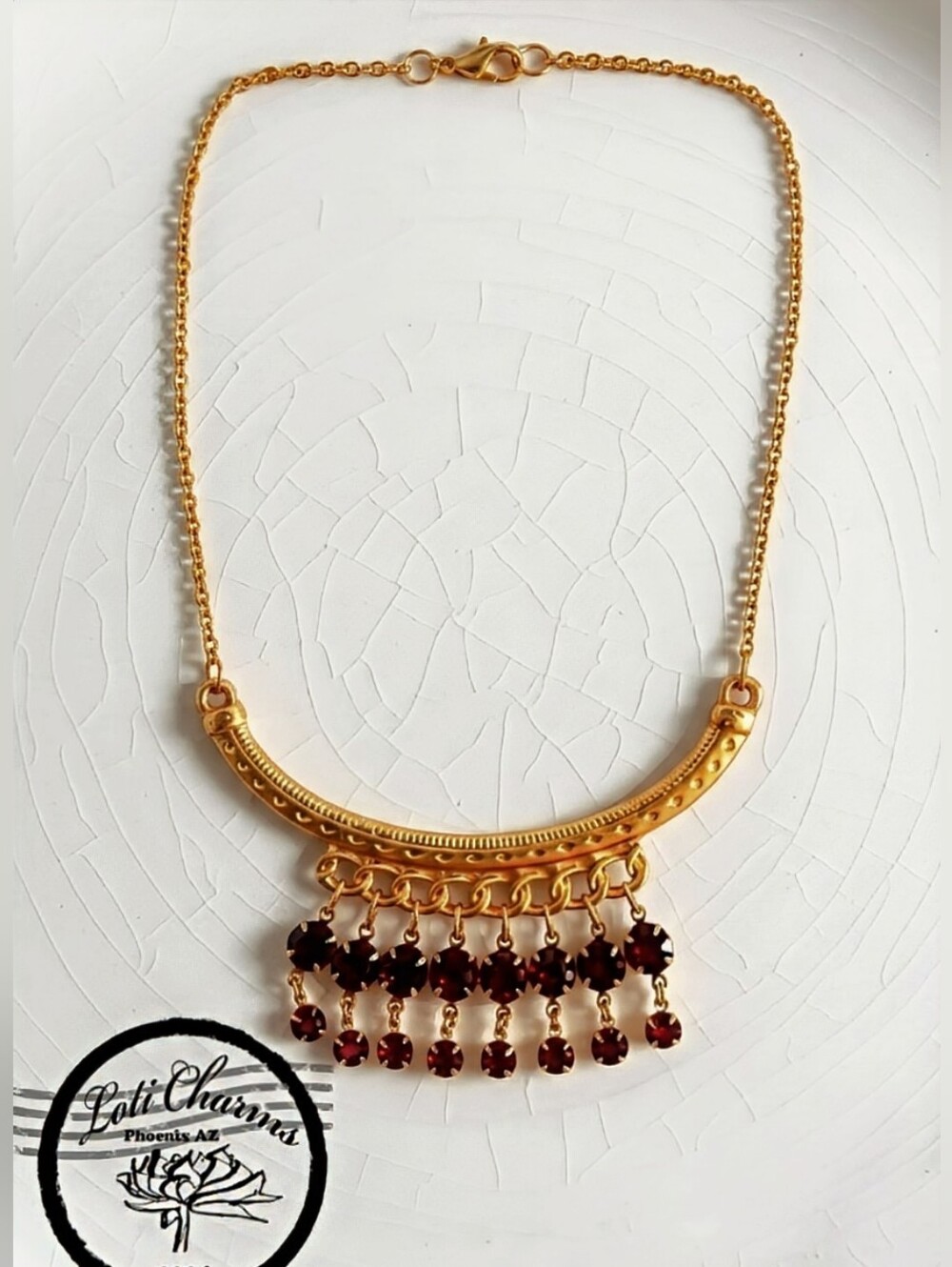 Red Renaissance Synthetic Ruby 28 Total Carats Weight In Matte Gold Necklace